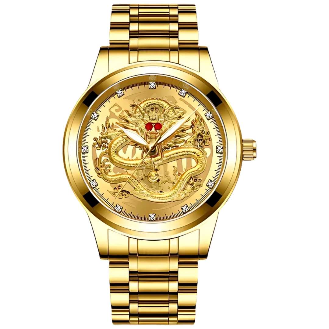Reloj Dragón Dorado™ – Amuleto de Buena Suerte con Cristales de Circón ✨🐉