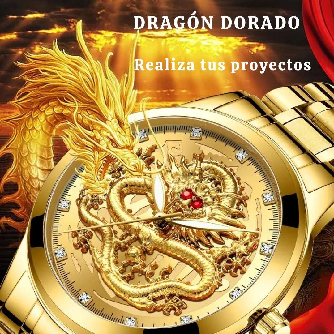 Reloj Dragón Dorado™ – Amuleto de Buena Suerte con Cristales de Circón ✨🐉