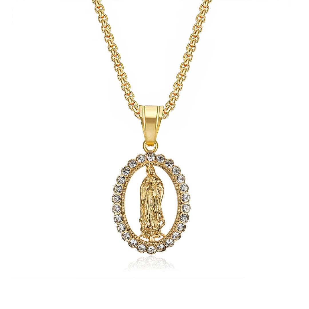 Collar Virgen María con Cristales – Elegancia y Protección 💎🙏