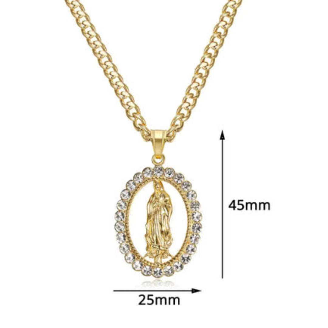 Collar Virgen María con Cristales – Elegancia y Protección 💎🙏