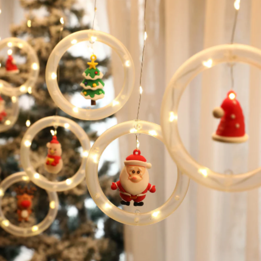 DecoLight™ Navidad LED – Muñeco colgante con aro luminoso 🎅