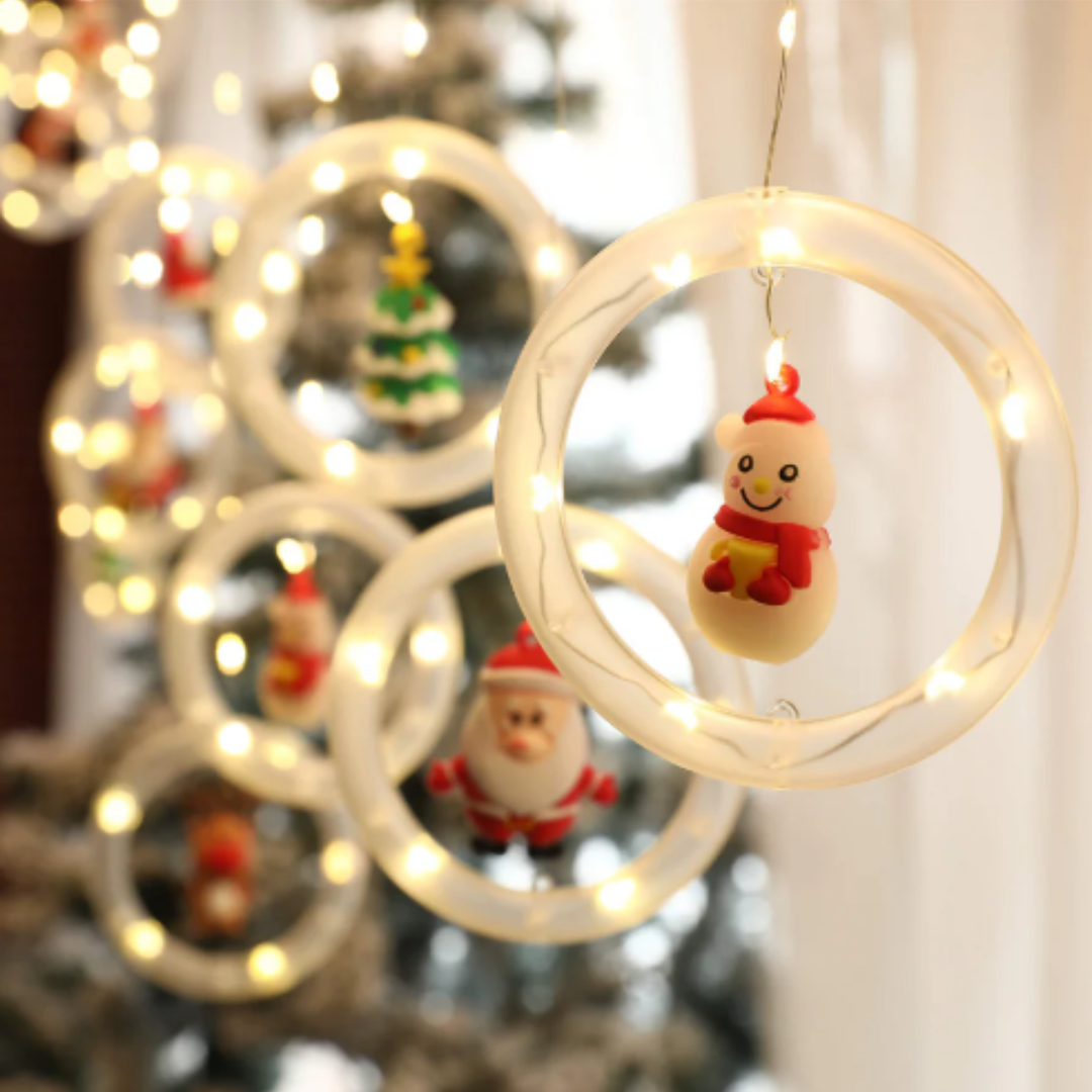 DecoLight™ Navidad LED – Muñeco colgante con aro luminoso 🎅