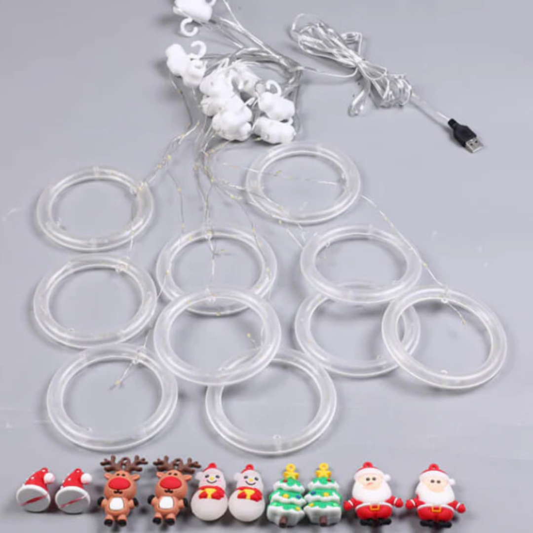 DecoLight™ Navidad LED – Muñeco colgante con aro luminoso 🎅