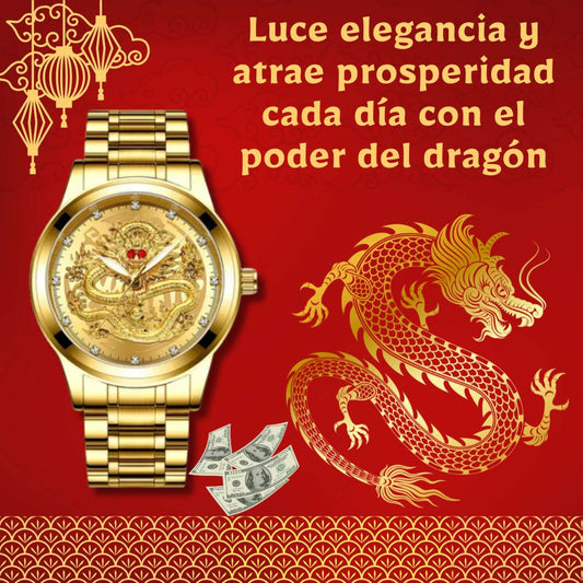 Reloj Dragón Dorado™ – Amuleto de Buena Suerte con Cristales de Circón ✨🐉