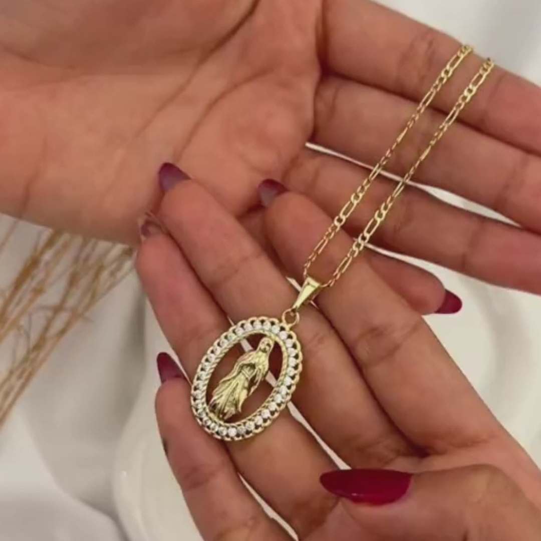 Collar Virgen María con Cristales – Elegancia y Protección 💎🙏